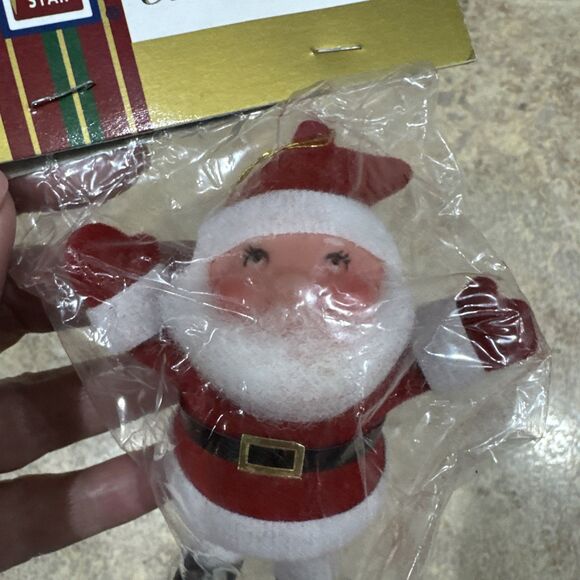 Vintage  Flocked Santa NOS Classic Trims Ornament Brite Star - Picture 2 of 5